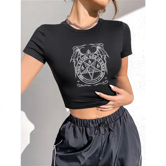 Damen cropped T-Shirt mit exklusivem Pferdemotiv und figurbetontem Schnitt EB