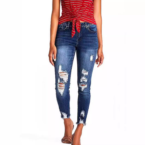 Damen lässige Skinny Jeans im distressed Look EB