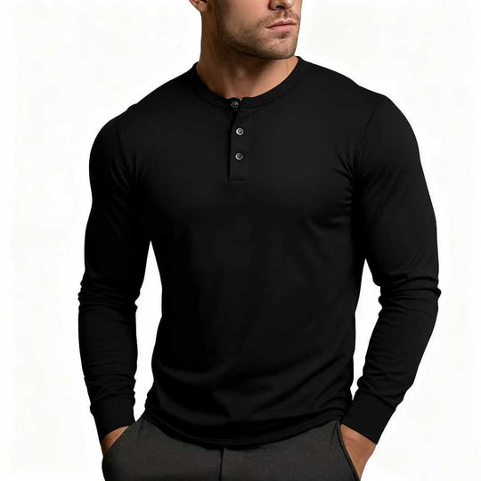 Herren Langarm-Henley-Shirt mit klassischem Knopfdetail und körpernaher Passform EB