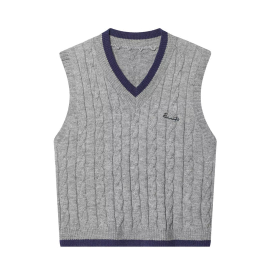 Damen Strickweste mit V-Ausschnitt und klassischem Kabelstrickmuster EB