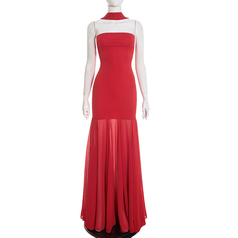 Damen Elegantes Abendkleid mit transparenten Drapierungen EB