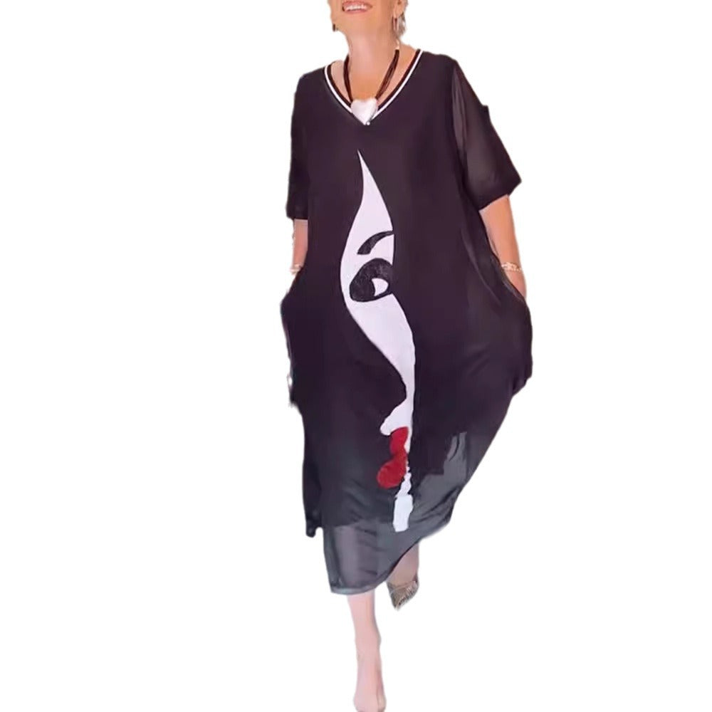 Damen Kleid mit künstlerischem Druck Heidi-Mode