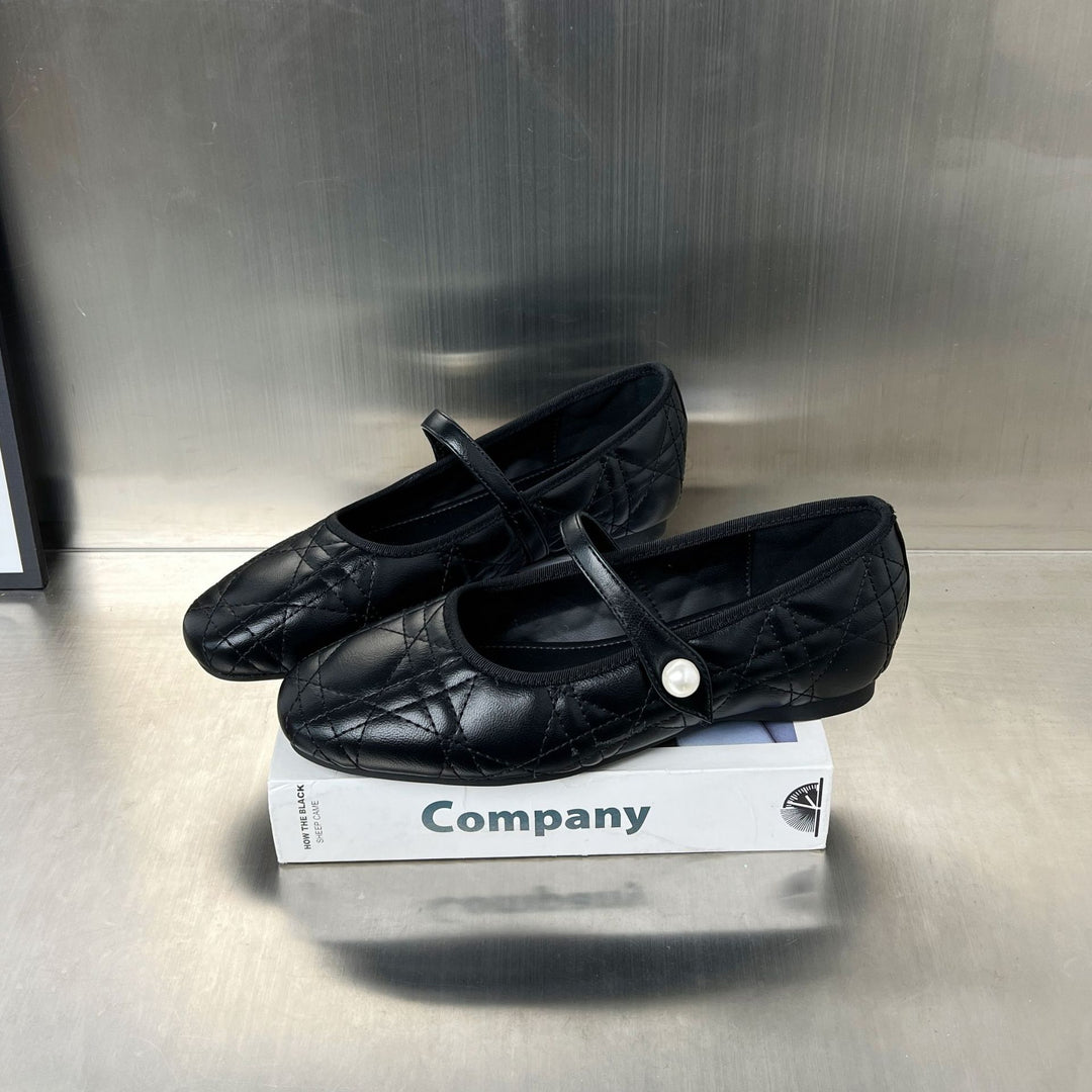 Damen elegante Ballerinas mit hochwertiger Lederoberfläche und modischen Riemen EB