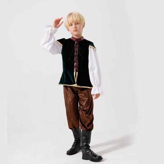 Unisex nan mittelalterliches Kinderkostüm Set mit Samtweste, geraffter Pluderhose und Renaissance-Details EB