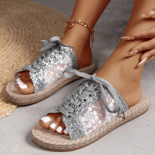 Damen Glitzernde und luftige Schnürsandalen EB