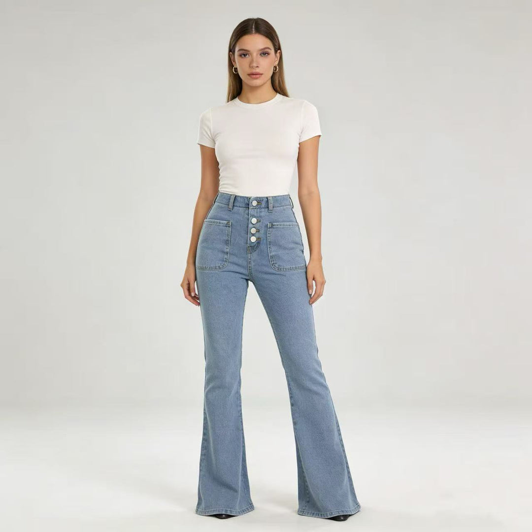 Damen Bootcut Jeans mit hohem Bund und Knopfleiste
