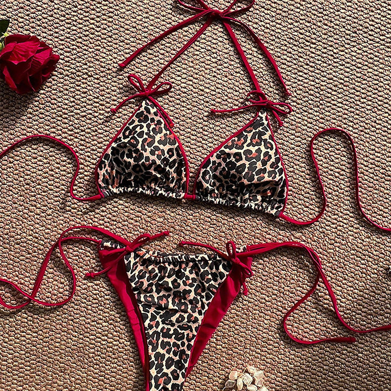 Damen Triangel-Bikini-Set mit verstellbaren Bändern und tierisch inspiriertem Design EB