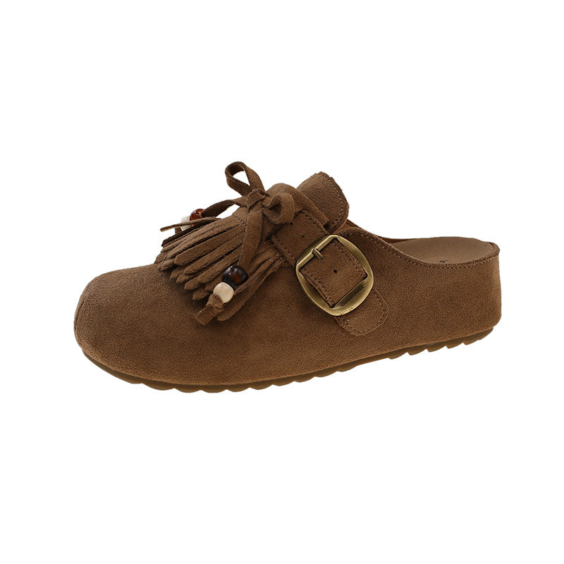 Damen Clogs mit fransigem Design und eleganter Schnalle EB