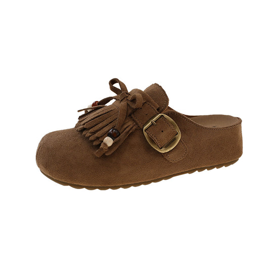 Damen Clogs mit fransigem Design und eleganter Schnalle EB