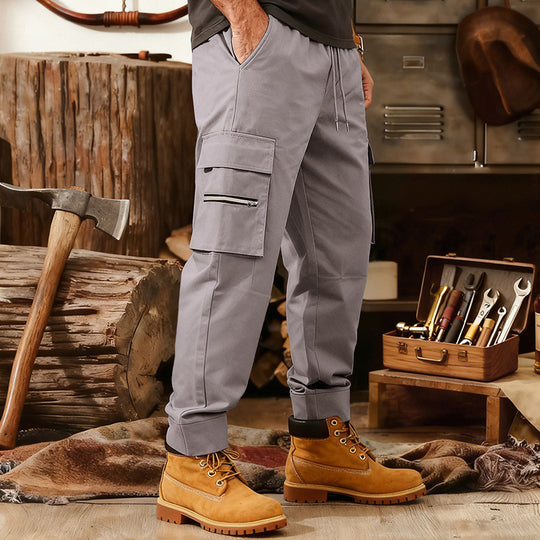 Herren Cargo-Jogginghose mit Multifunktionalen Reißverschluss-Taschen & Elastischem Bündchen EB