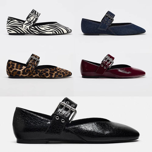 Damen elegante Ballerinas mit Leopardenmuster und verstellbarem Riemen EB