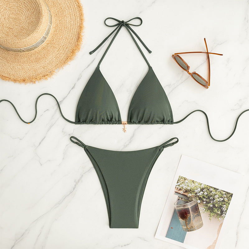 Damen Triangel-Bikini-Set mit verstellbaren Bändern und glatter Oberfläche EB