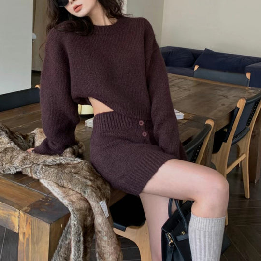 Damen Strick-Set mit cropped Pullover und Minirock EB