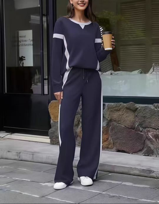 Damen Lounge-Set aus weichem Jersey mit weitem Bein und Kontraststreifen EB