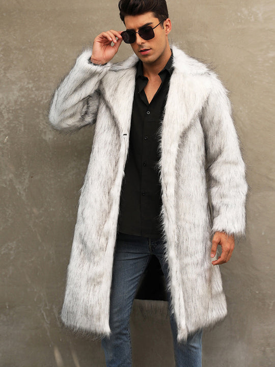 Herren Modischer Kunstpelzmantel mit breitem Revers EB