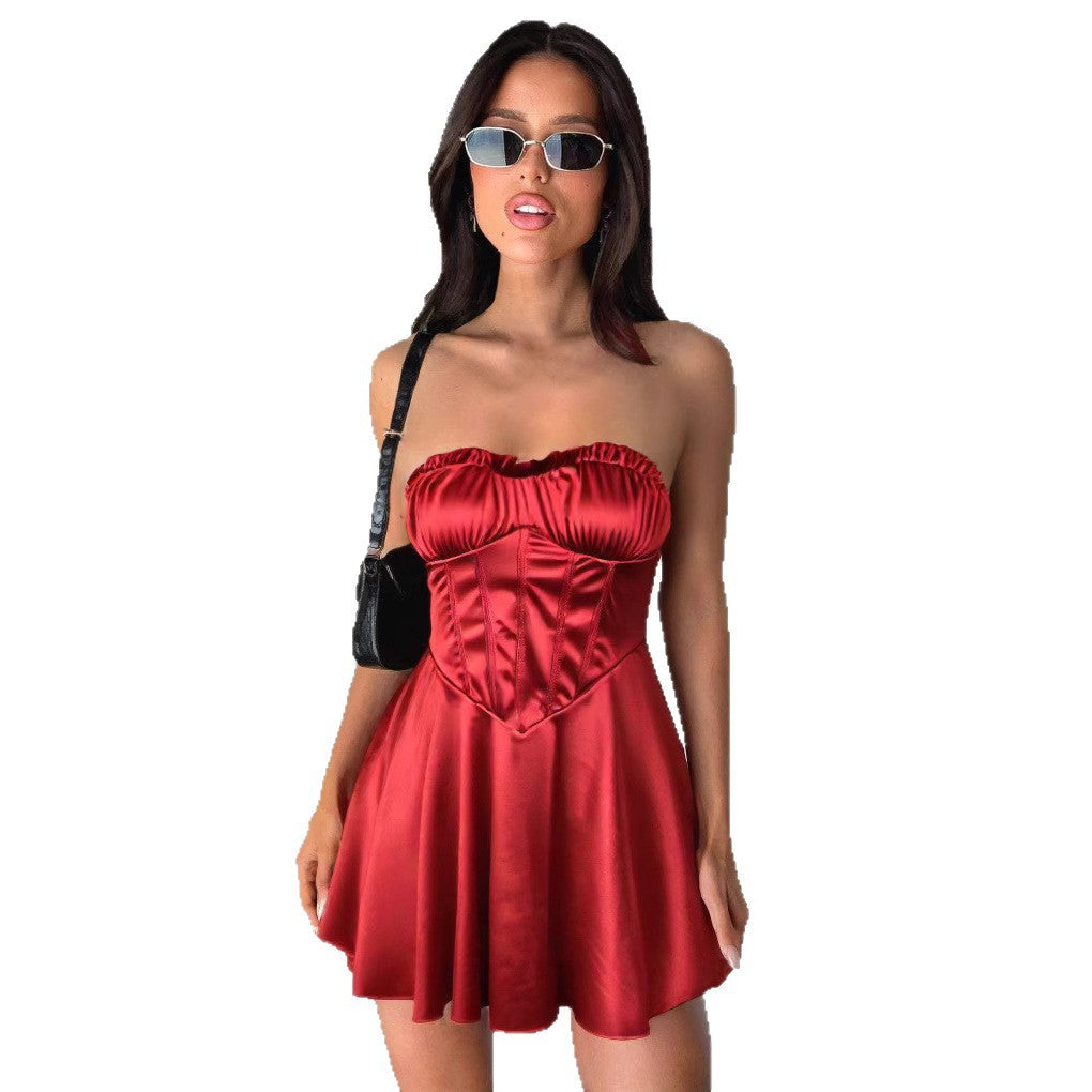 Damen trägerloses Minikleid mit Raffungen und figurschmeichelndem Schnitt EB