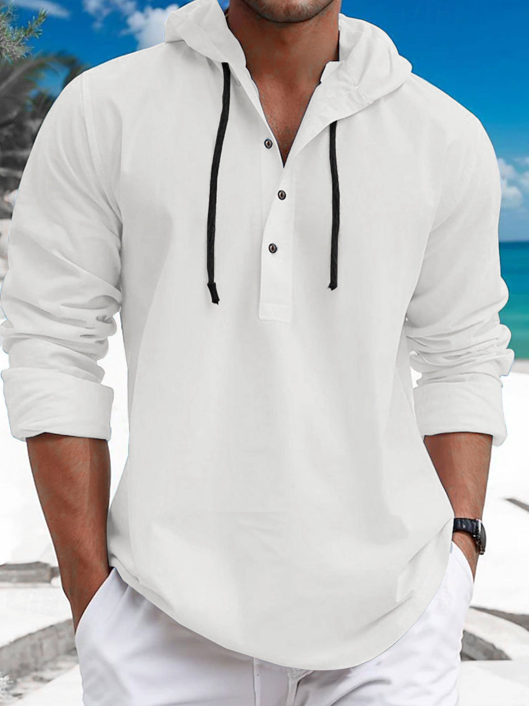 Herren Kapuzenpullover mit modischem Knopfdruck und lässigem Schnitt EB