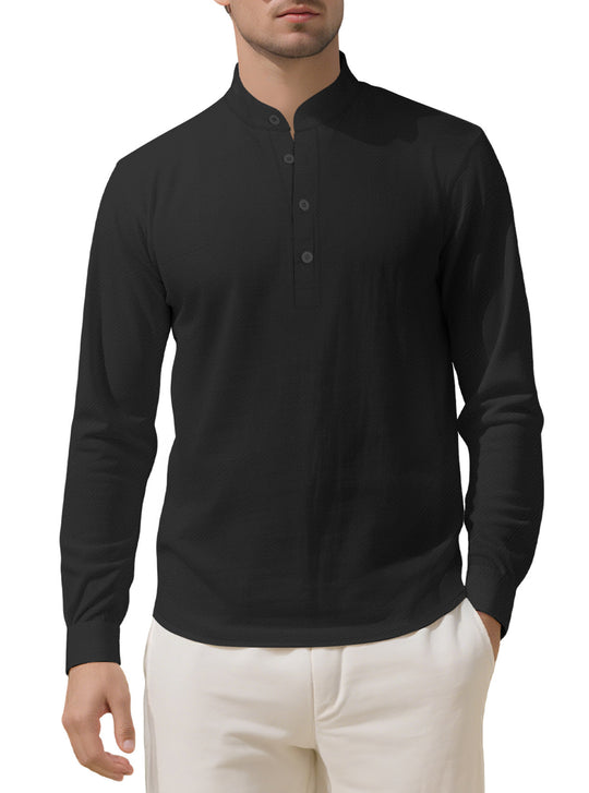 Herren Elegantes Langarmhemd mit Stehkragen und Knopfleiste EB