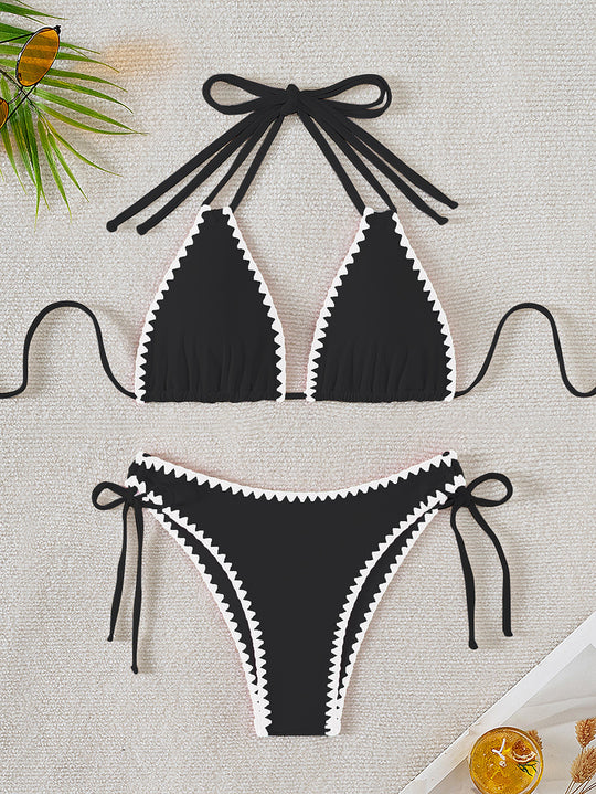 Damen Triangel-Bikini mit verspielten Kontrastnähten EB