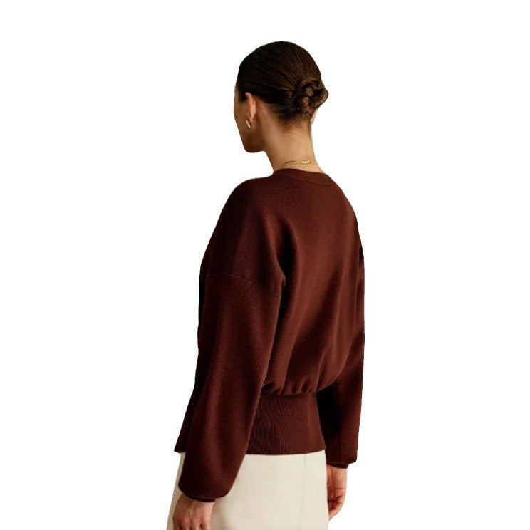 Damen Elegante Strickjacke mit tiefem V-Ausschnitt und dekorativem Knopf EB
