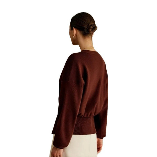 Damen Elegante Strickjacke mit tiefem V-Ausschnitt und dekorativem Knopf EB