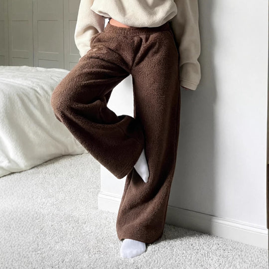 Damen Flauschige Jogginghose mit elastischem Bund und Seitennahttaschen EB