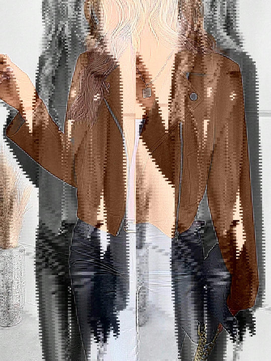 Damen Stylische Bikerjacke aus Kunstleder mit asymmetrischem Reißverschluss EB