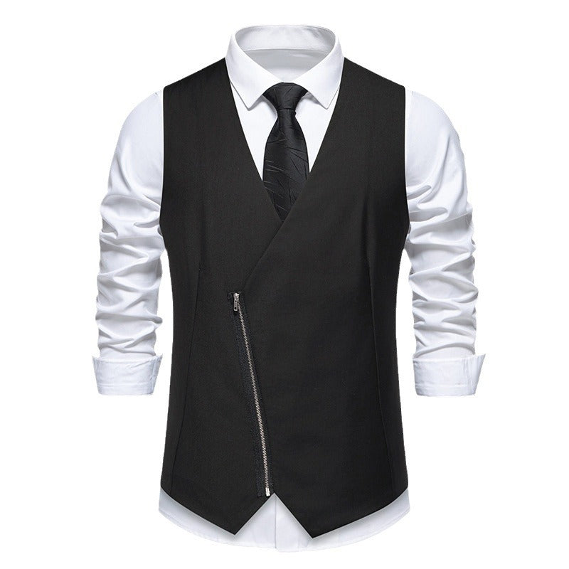 Herren moderne Anzugweste mit asymmetrischem Reißverschluss und eleganter Passform EB