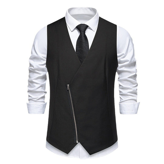 Herren moderne Anzugweste mit asymmetrischem Reißverschluss und eleganter Passform EB
