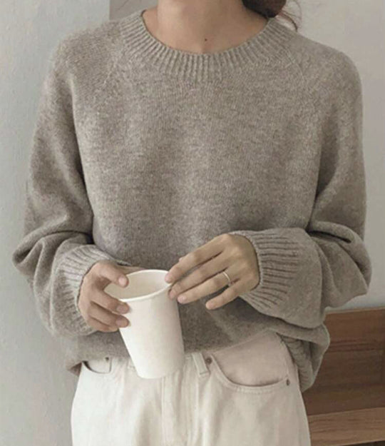 Damen Gemütlicher Rundhals-Pullover aus hochwertigem Stoff EB