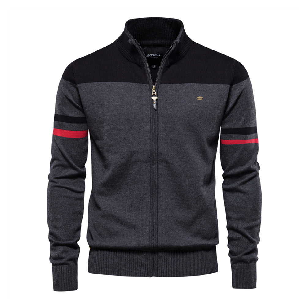 Herren Strickjacke mit modernem Zipper und sportiven Farbstreifen EB