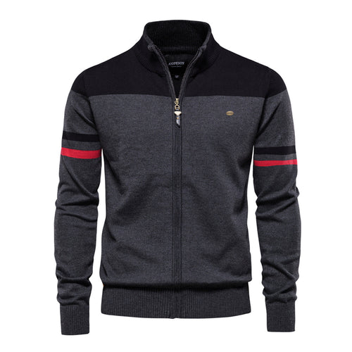 Herren Strickjacke mit modernem Zipper und sportiven Farbstreifen EB
