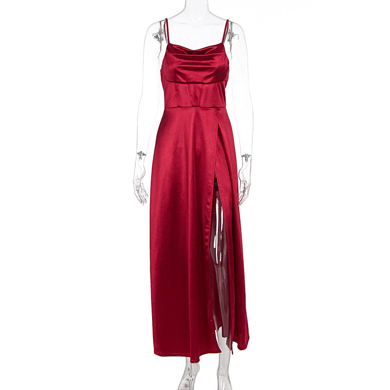 Damen Elegantes Abendkleid mit schimmerndem Satinfinish und tiefem Schlitz EB