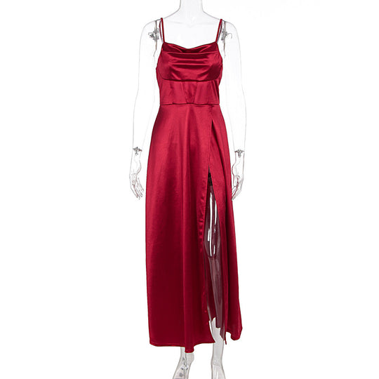 Damen Elegantes Abendkleid mit schimmerndem Satinfinish und tiefem Schlitz EB