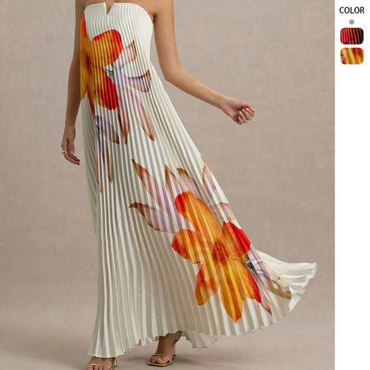 Damen Maxikleid mit plissiertem Design und floralem Druck EB