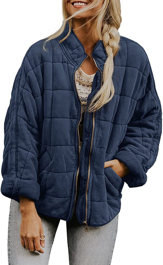 Damen gesteppte Kapuzenjacke mit Reißverschluss und Taschen EB