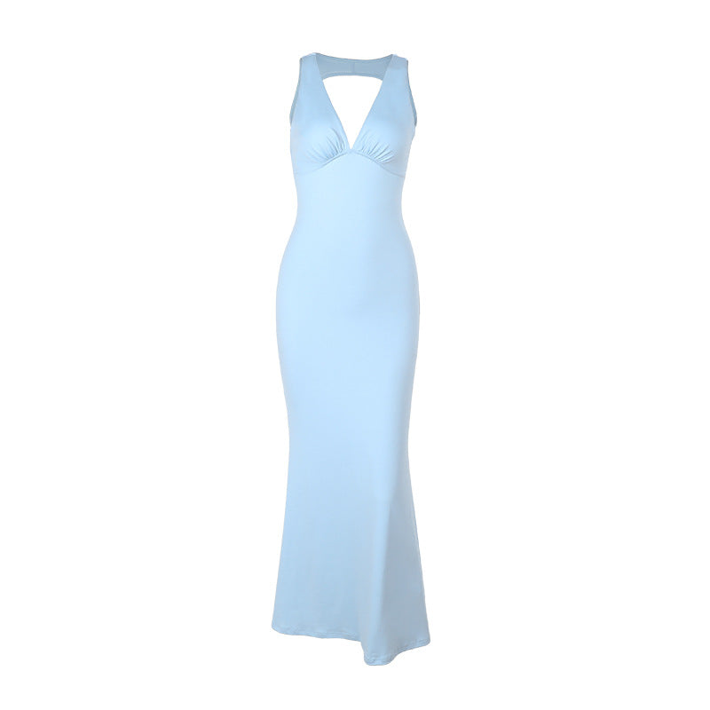 Damen Figurbetontes Maxikleid mit V-Ausschnitt und eleganter Drapierung EB