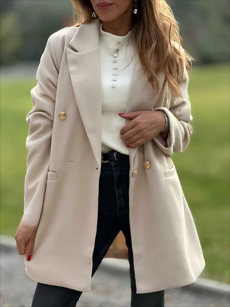 Damen Eleganter Langblazer mit herausragenden Knöpfen EB