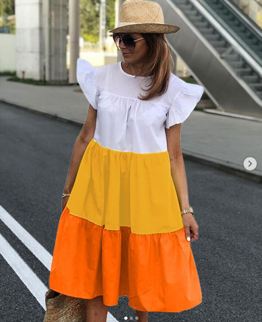 Damen lässiges Sommerkleid mit modischem Volantdesign und luftigem Schnitt EB