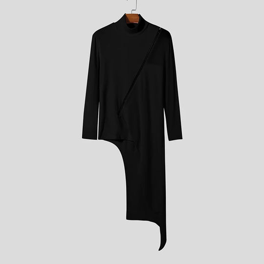 Damen nan avantgardistisches Longshirt mit schrägem Reißverschluss, Stehkragen und unregelmäßigem Zipfelsaum EB