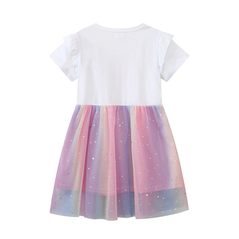 Mädchen Tüllkleid mit Einhorn-Applikation und buntem Glitzertüll EB