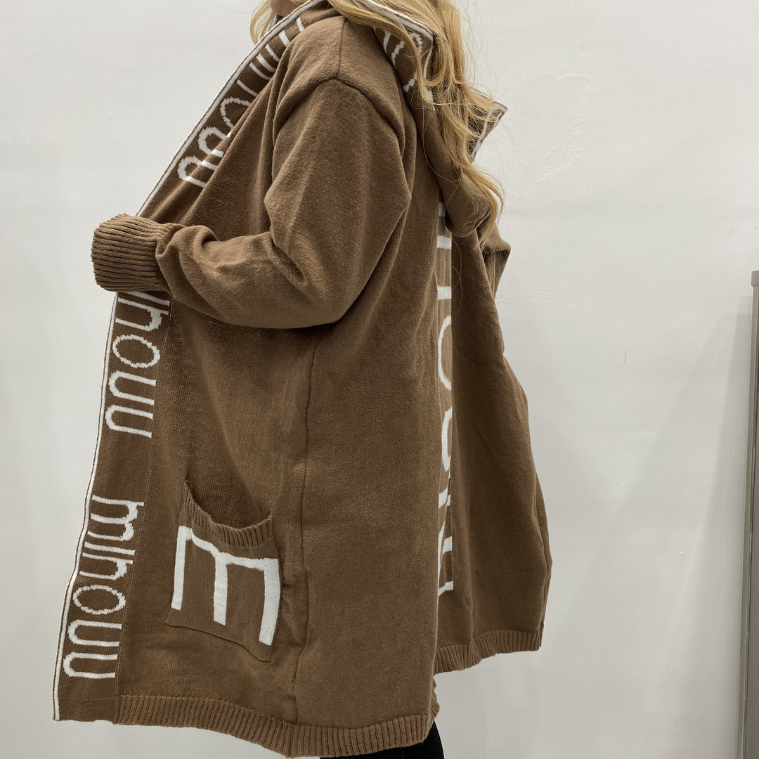 Damen Kapuzen-Cardigan im Oversize-Strick mit Logobordüre EB