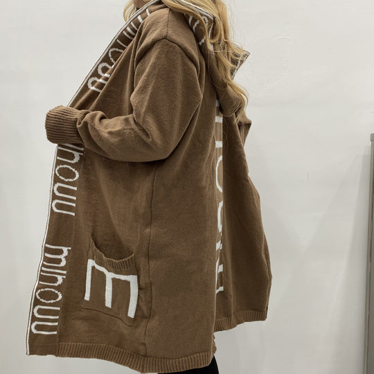 Damen Kapuzen-Cardigan im Oversize-Strick mit Logobordüre EB