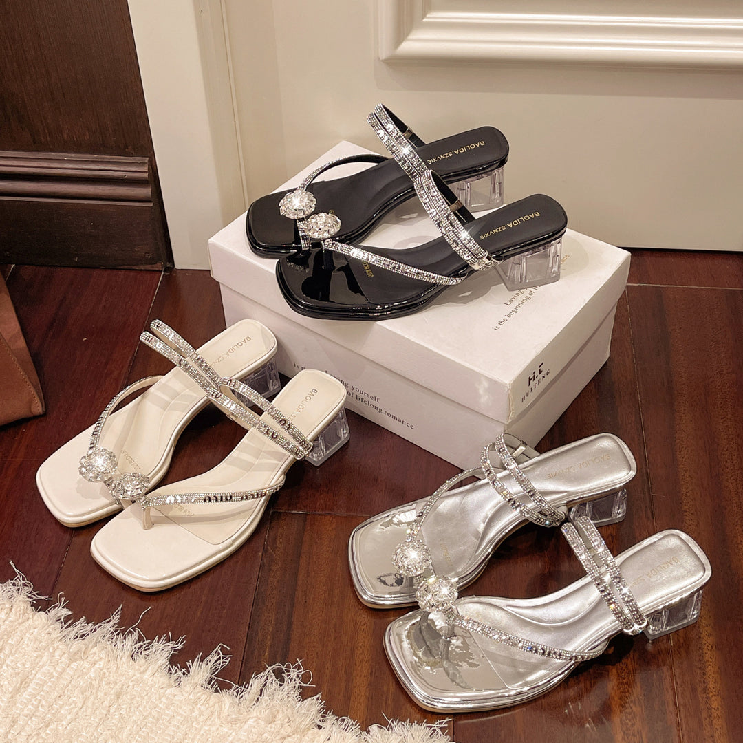 Damen Glamouröse Riemchen-Sandalen mit funkelndem Absatz EB