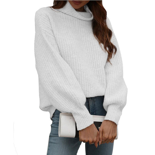 Damen Strickpullover mit weitem Schnitt und modischem Rollkragen EB