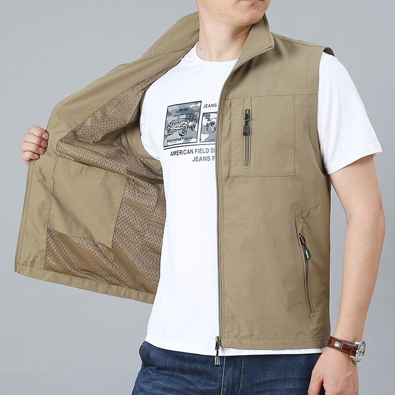 Herren nan ultraleichte technische Outdoorweste mit wasserabweisendem Ripstop, Stehkragen und mehrfachen Reißverschlusstaschen EB