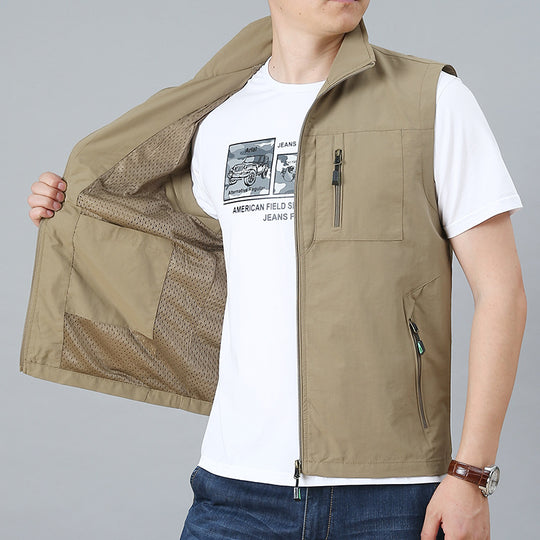 Herren nan ultraleichte technische Outdoorweste mit wasserabweisendem Ripstop, Stehkragen und mehrfachen Reißverschlusstaschen EB
