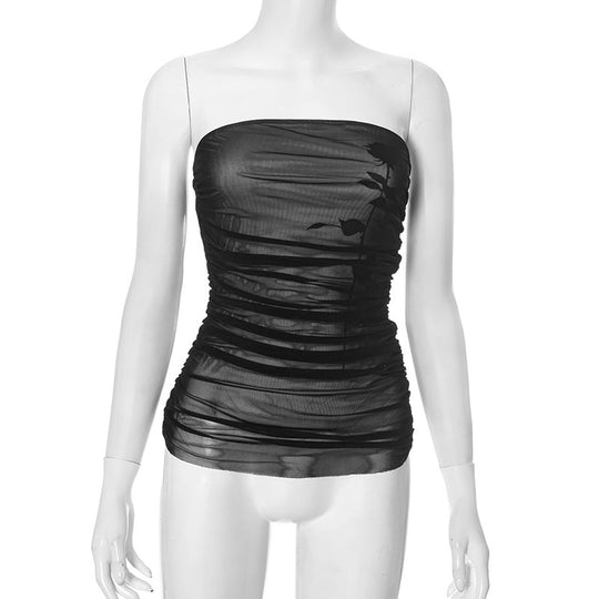 Damen Bandeau-Top mit Raffung und transparentem Stoff EB