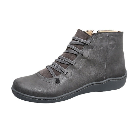 Damen nan knöchelhohe Lederstiefelette mit seitlichem Reißverschluss, elastischer Schnürung und ergonomischer Komfortsohle EB