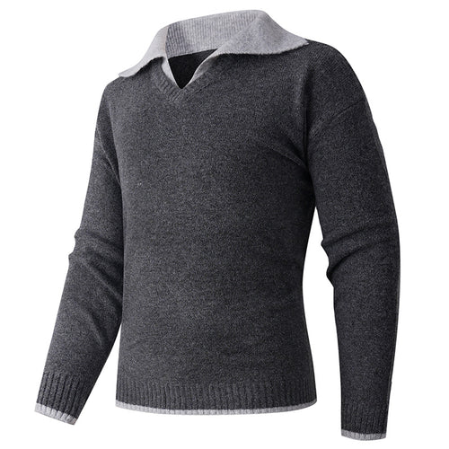 Herren V-Ausschnitt Pullover mit Hemdkragen und feiner Struktur EB